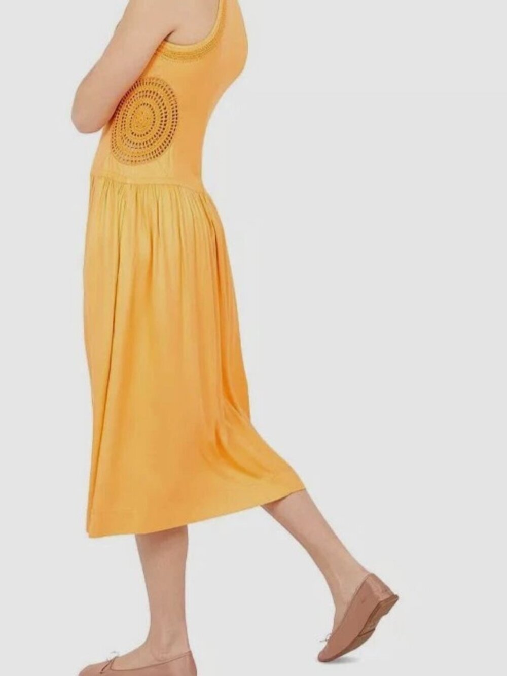 Joie Crochet Detail Yellow Orange Vale Sleeveless Midi Dress Boho Size 4
